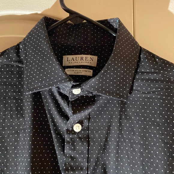 Ralph Lauren Men’s Button Down Black w/sm white dot like pattern Slim, Sz M, EUC - Picture 4 of 8